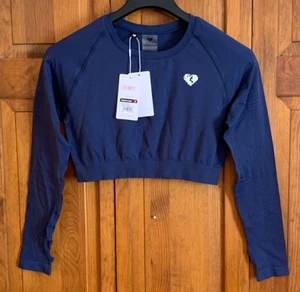 Women's NEW Women's Best Power Long Thumb-Hole Sleeve Crop Top Sapphire Blue- XL - Picture 1 of 4