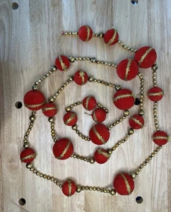 Vintage Rot Gold Quecksilber Glasperlen beflockt Schaumstoffkugeln Weihnachtsgirlande 9mcm - Bild 1 von 20
