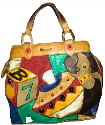 Braccialini Large Brown/ Multicolor Patchwork Leather Purse Shoulder Bag - Image 1 of 4