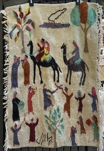 Tapiz de lana tejido a mano alfombra Kilim vintage pictórica colgante de pared arte popular 39x24 - Imagen 1 de 10