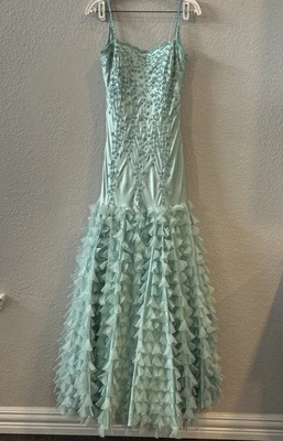 Vestido Lillie Rubin Y2K Seda Cuentas Noche Hada Sirena Baile de graduación Como Nuevo Aqua Talla 8 Foto 1 de 4