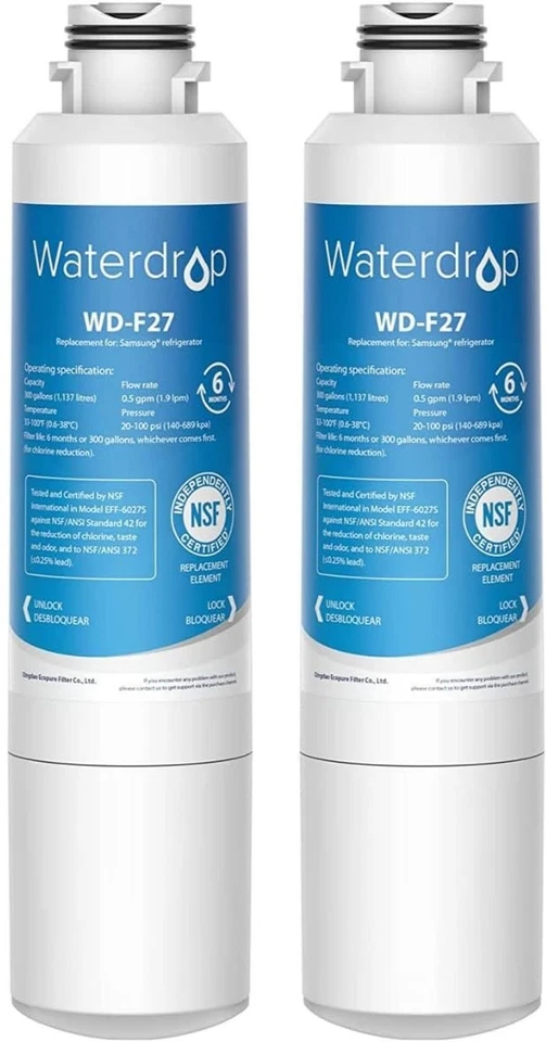 Waterdrop WD-F27 Pack of 2 Refrigerator Water Filter for Samsung DA29-00020B New - Image 1 of 1