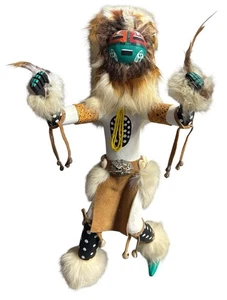 Sunface Kachina Doll 15” Handmade Feather Fur Native American - Picture 1 of 7