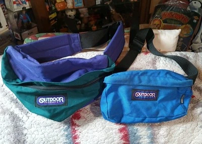 Vtg Outdoor Products Fanny Waist Pack Large Blue Purple Multi Pocket Made In USA - Image 1 of 4