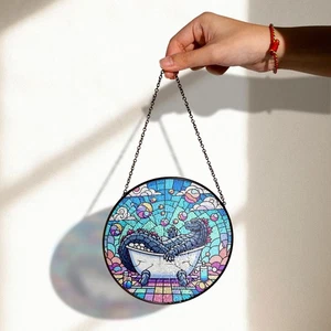 Godzilla Stained Glass Suncatcher Decor, Funny Bathtime Scene, Monster Fans - Picture 1 of 7