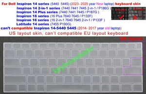 Keyboard Skin For Dell Inspiron 5445 7440 7441 7445 7640 7645 Latitude7455 P190G - Picture 1 of 7