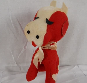 Vintage Cow Bull Plush Stuffed Animal Red and White/Cream Made in Japan 6" tall - Picture 1 of 12