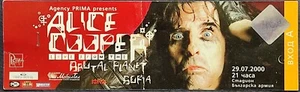 ALICE COOPER BULGARIA PRIMER BOLETO DE CONCIERTO Brutal Planet Tour 2000 MUY RARO - Imagen 1 de 3