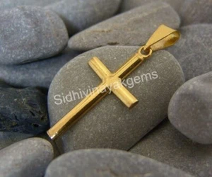 925k Sterling Silver 24k Gold Over Cross Silver and Cross Silver Pendant KR12 - Imagen 1 de 3