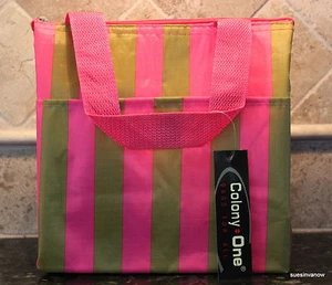 Brotzeittasche isoliert rosa gold Streifen Tasche vorne stilvoll stabil Reisetasche - Bild 1 von 6