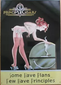 Cartel publicitario de lata ""Principle Cigars"" Art Deco década de 1940 Pinup Girl - Riesgo - Imagen 1 de 1