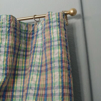 Handmade Beach House Girls Boys Seersucker White Blue Green Coral Curtains  - Image 1 of 4