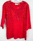 Quacker Factory T Shirt Womens Large Embellished Sequin Stretch Knit Pullover
