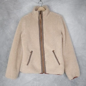 Faherty Fleece Jacket Womens Small Oatmeal Ashbury High Pile Boho Aztec Trim - Picture 1 of 17