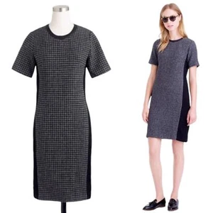 J.CREW | Size 4 | Mixed Wool with Leather Trim Hounds Tooth Mini Shift Dress - Picture 1 of 7