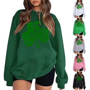 St Patrick's Day Casual Shamrock Lucky Gym Shirt Women Long Sleeve Sweatshirt - Picture 1 of 30