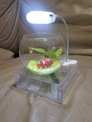  Mini 4 Inch Glass Bowl Beta Fish Tank With Storage Base Led Light  Deco Set - Image 1 of 4