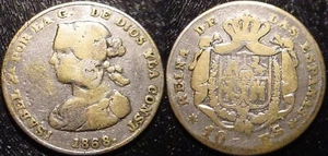 1868 10 ESCUDOS SPAIN GAMING TOKEN BRASS WITH WORN SILVER PLATING - Picture 1 of 1