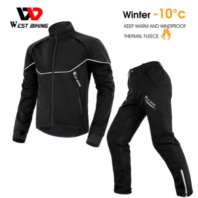 WEST BIKING Winter Cycling Suit Thermal Fleece Windproof Jacket Coat Pants M-3XL - Image 1 of 4