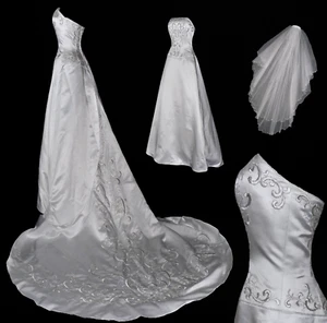 David's Bridal White Strapless Wedding Dress MICHAELANGELO Gown - Picture 1 of 10