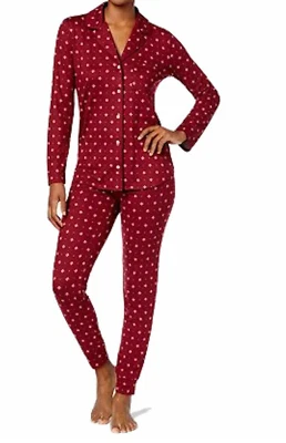 NEW ALFANI Soft 2 Pc. PAJAMA Set RED Geo Pin Dot w/ Cozy Sleep Socks Sz XS GIFT - Image 1 of 2