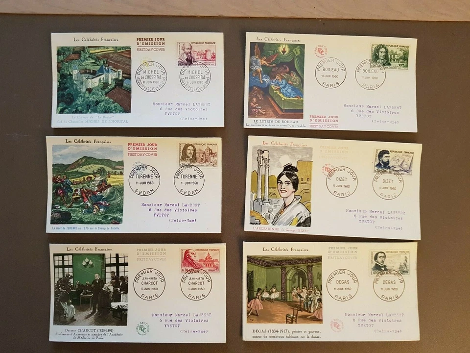 FDC : Nouveau : 6 enveloppes 1er jour d'émission : 11 juin 1960 - Photo 1/1