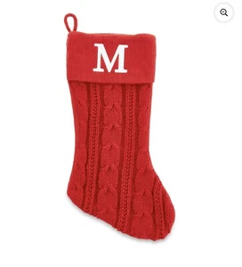 Red Knit Christmas Stocking Monogram with Embroidered M Initial - Picture 1 of 4