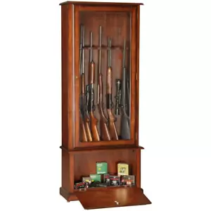 Rifle Shotgun Organizer Storage Cabinet Wood Display Home Safe for 8 Gun Cabinet - Picture 1 of 12