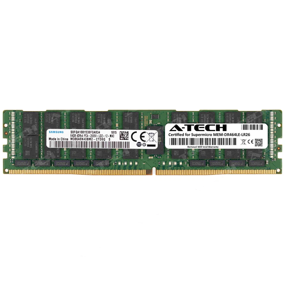 64GB PC4-21300 LRDIMM Supermicro MEM-DR464LE-LR26 Samsung Equivalent Memory RAM - Image 1 of 2