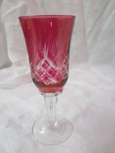 Vintage Crystal Wine Goblet Cranberry cut to Clear  6" - Picture 1 of 4