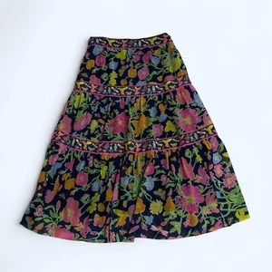 GRETCHEN SCOTT Unique & Vivid Color Maxi Floral Skirt Size M Birds Boho Gypsy - Picture 1 of 10