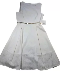 Abito in avorio Calvin KlEIN taglia 10 nuovi con etichette occhielli cotone/spandex foderato sul retro con cerniera - Foto 1 di 15