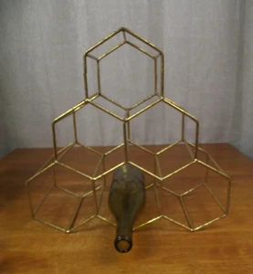 Metallic Gold Octagon Geometric 6 Bottle Wine Rack Holder Kitchen Lightweight - Picture 1 of 5