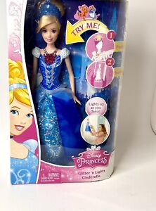 Disney Princess Barbie, Glitter ‘n Lights Cinderella Doll, Girls , Mattel Dance