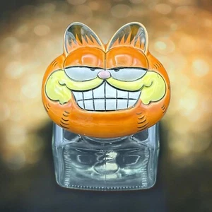 AS IS Enesco Garfield Orange Cat Ceramic Glass Candy Jar Trinket Smile Head Lid - Picture 1 of 16