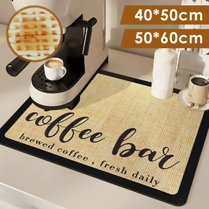 Coffee Mat Hide Stain Absorbent Rubber Backed Coffee Bar Mat Dish Drying DFT - Picture 1 of 18
