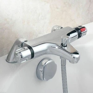 Chrome Thermostatic Bath Shower Mixer Tap Valve Deck Mounted Bathroom Filler - Picture 1 of 6