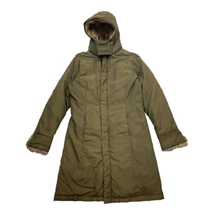 Woolrich Green Parka Coat | Vintage Designer Womens MEDIUM Fur Trim Long Hooded - Picture 1 of 8