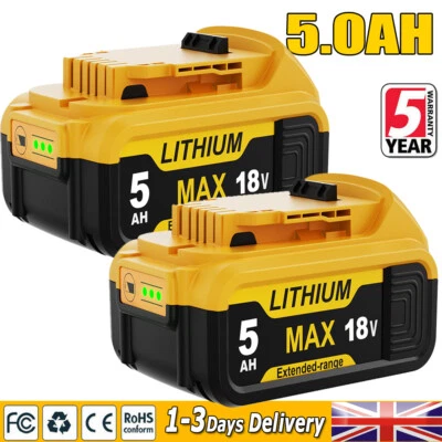 2X Battery For DEWALT DCB184 XR Slide DCB200 DCF885 DCC785 18V DCS391 5Ah Li-Ion