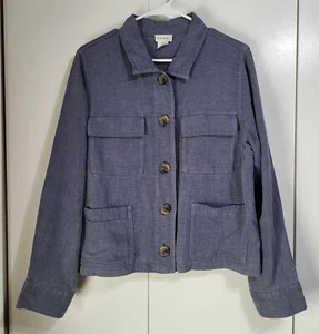 NICOLE MILLER NEW YORK Womens XL Linen Blend Chore Boxy Utility Jacket Blue - Picture 1 of 8