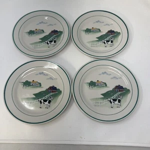 Century Stoneware Fannie’s Farm Pattern plates 7.5” Black Cow Set of 4 Vintage - Picture 1 of 11