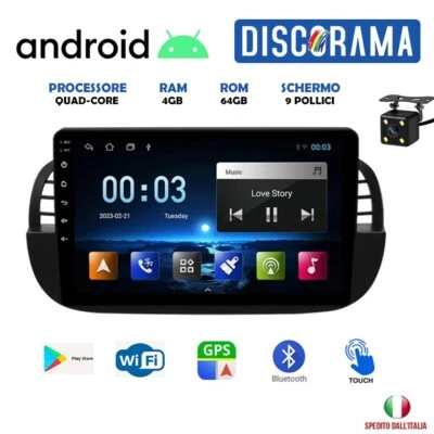 AUTORADIO ANDROID FIAT 500 2007-2015 STEREO AUTO TOUCH 9 POLLICI WIFI BT 4/64GB - Immagine 1 di 4
