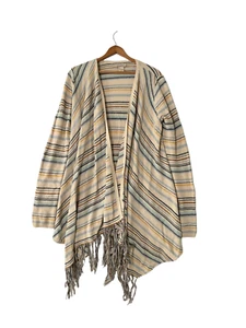LUCKY BRAND Womens Sweater Striped Open Front Cardigan Cream/Blue Size L - Picture 1 of 5
