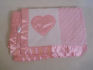 Baby Blanket Pink Satin HEARTS raised minky dots patchworks squares Essentials - Picture 1 of 3