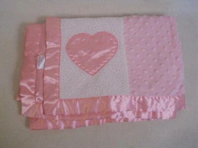 Baby Blanket Pink Satin HEARTS raised minky dots patchworks squares Essentials - Image 1 of 3