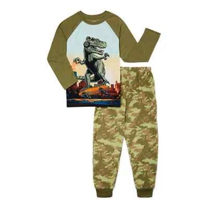 Wonder Nation Boys Long Sleeve Top & Pants Pajama Set-Green Dino-XXL (18) -NWT - Picture 1 of 1