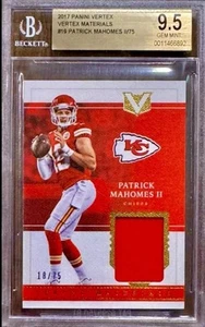 /75 BGS 9.5 RC Patrick Mahomes 2017 Vertex Rookie Patch Red/Gold Vertical POP 3 - Picture 1 of 3