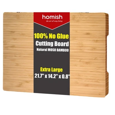 XXL Bamboo Cutting Board and Serving Set for Kitchen – TRULY Glue-Free, Pre-O... - Image 1 of 4