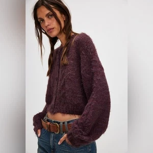 Free People Willow lila Pflaume Strickjacke Wollmischung Größe Large - Bild 1 von 8
