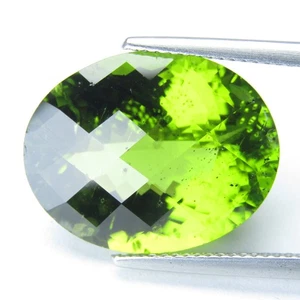 18.69Cts Amazing Collection Natural Green Peridot Oval Checker Cut Gemstone - Picture 1 of 4